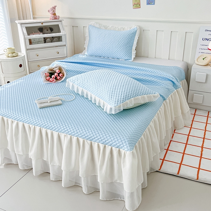 （总）857家居 2025新款冰雪凉豆豆床裙凉席三件套