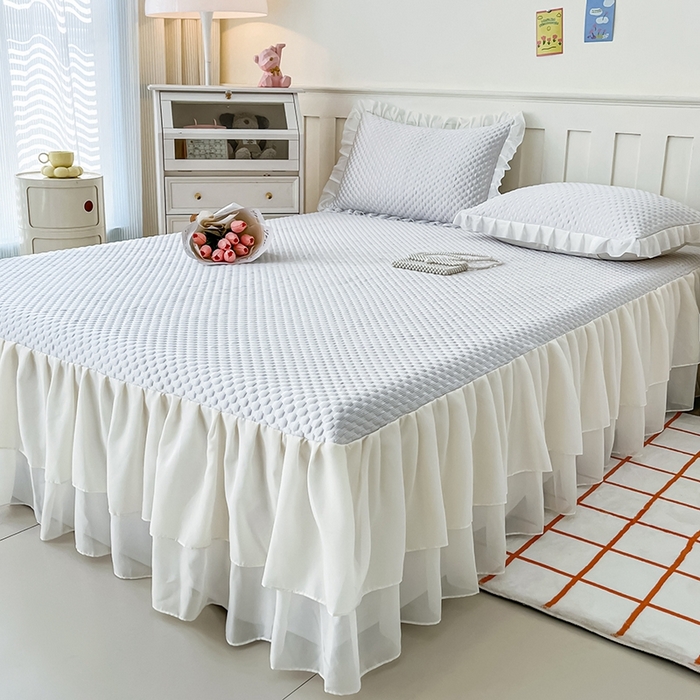 91家纺网 家纺一手货源 找家纺 857家居 2025新款冰雪凉豆豆床裙凉席三件套 冰雪豆豆席灰