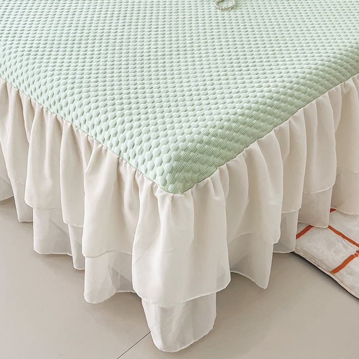 91家纺网 家纺一手货源 找家纺 857家居 2025新款冰雪凉豆豆床裙凉席三件套 冰雪豆豆席绿