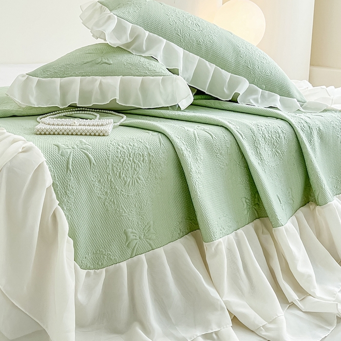 91家纺网 家纺一手货源 找家纺 （总）857家居 2025新款手捧花凉豆豆床裙凉席三件套