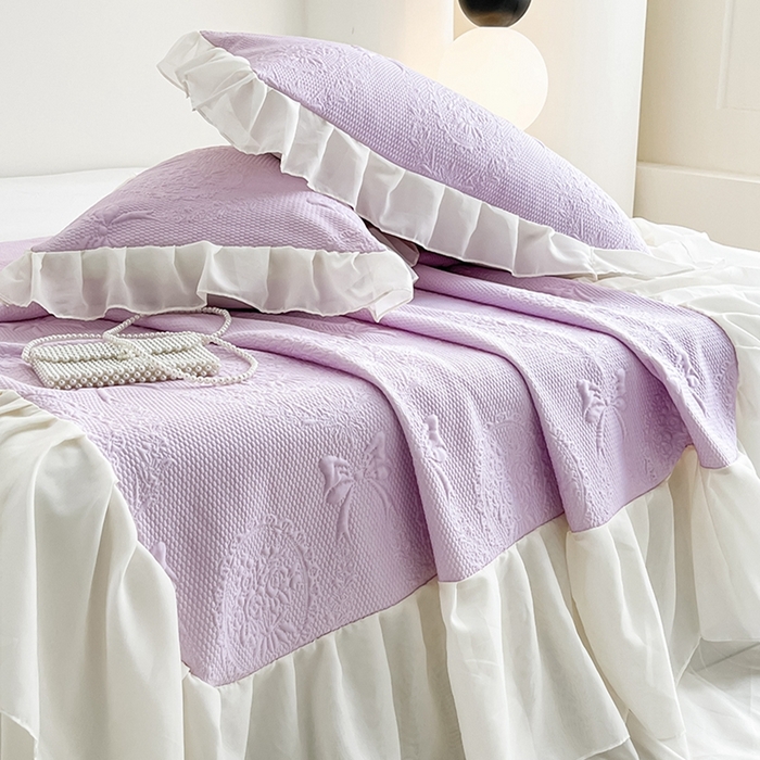 91家纺网 家纺一手货源 找家纺 （总）857家居 2025新款手捧花凉豆豆床裙凉席三件套