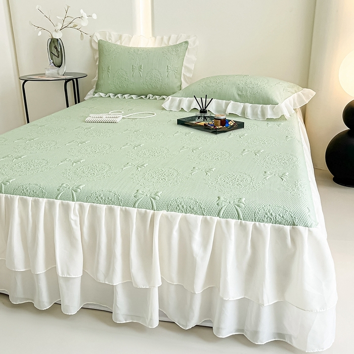 91家纺网 家纺一手货源 找家纺 （总）857家居 2025新款手捧花凉豆豆床裙凉席三件套