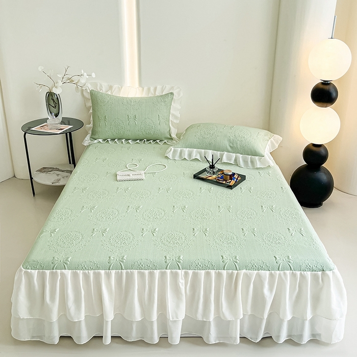 91家纺网 家纺一手货源 找家纺 （总）857家居 2025新款手捧花凉豆豆床裙凉席三件套