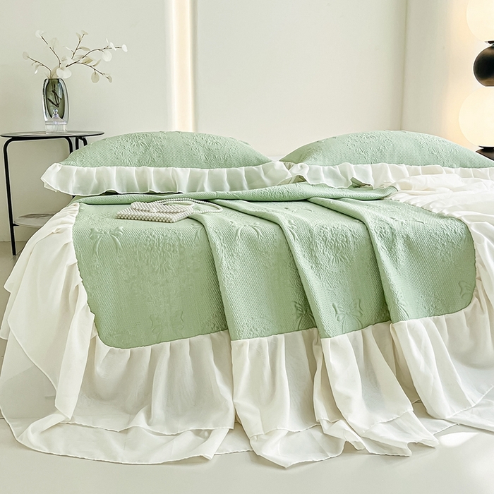 91家纺网 家纺一手货源 找家纺 （总）857家居 2025新款手捧花凉豆豆床裙凉席三件套