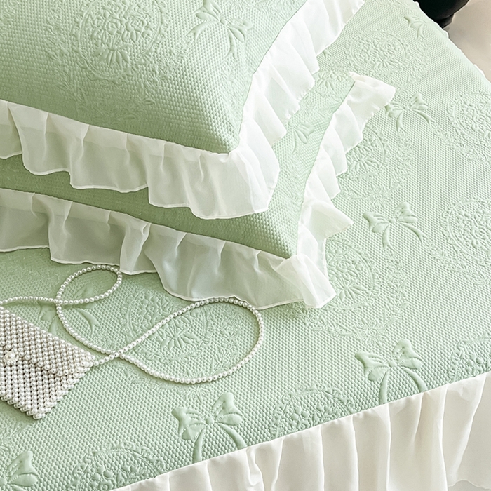 91家纺网 家纺一手货源 找家纺 （总）857家居 2025新款手捧花凉豆豆床裙凉席三件套