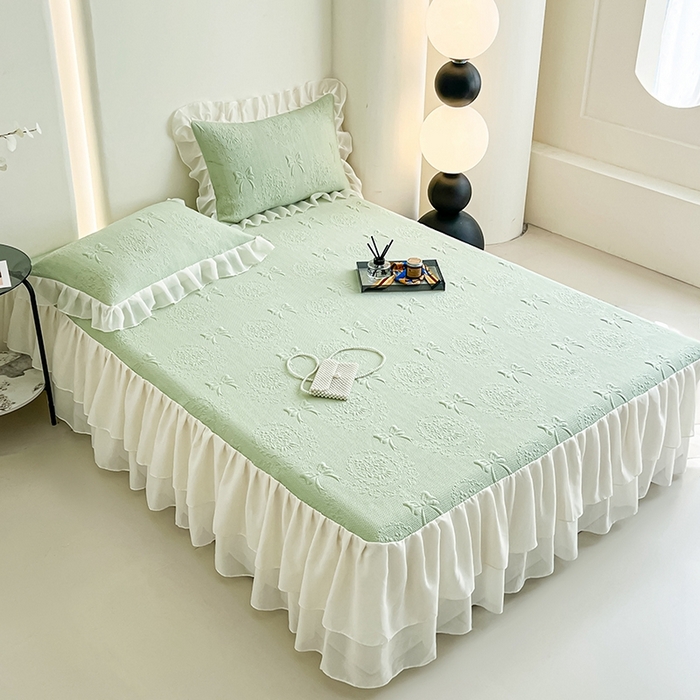 91家纺网 家纺一手货源 找家纺 （总）857家居 2025新款手捧花凉豆豆床裙凉席三件套