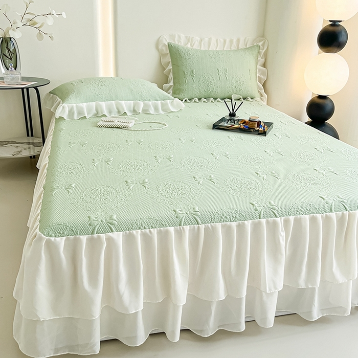 91家纺网 家纺一手货源 找家纺 （总）857家居 2025新款手捧花凉豆豆床裙凉席三件套