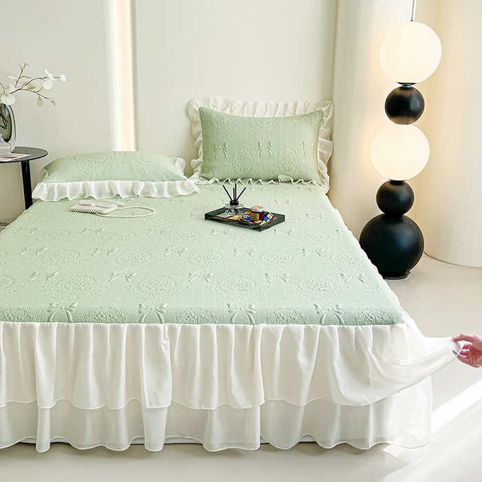 91家纺网 家纺一手货源 找家纺 （总）857家居 2025新款手捧花凉豆豆床裙凉席三件套