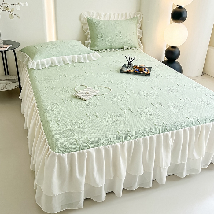 91家纺网 家纺一手货源 找家纺 （总）857家居 2025新款手捧花凉豆豆床裙凉席三件套