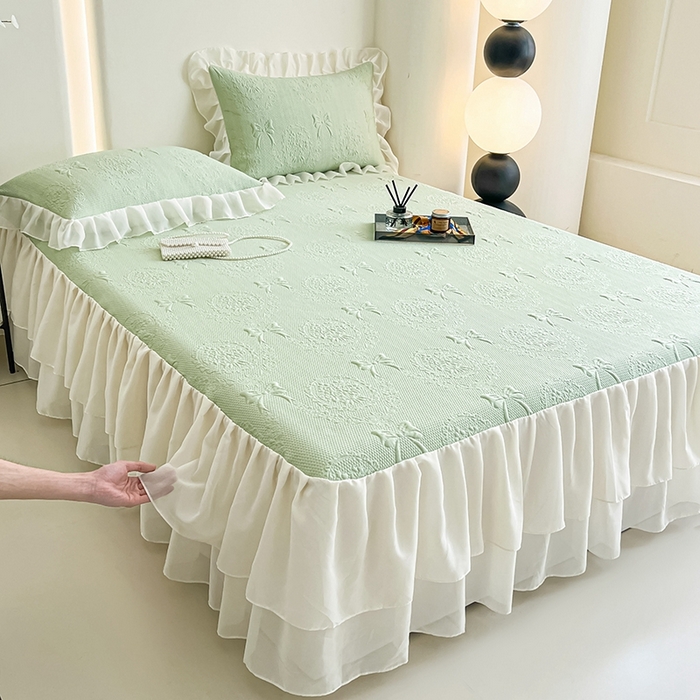 91家纺网 家纺一手货源 找家纺 （总）857家居 2025新款手捧花凉豆豆床裙凉席三件套