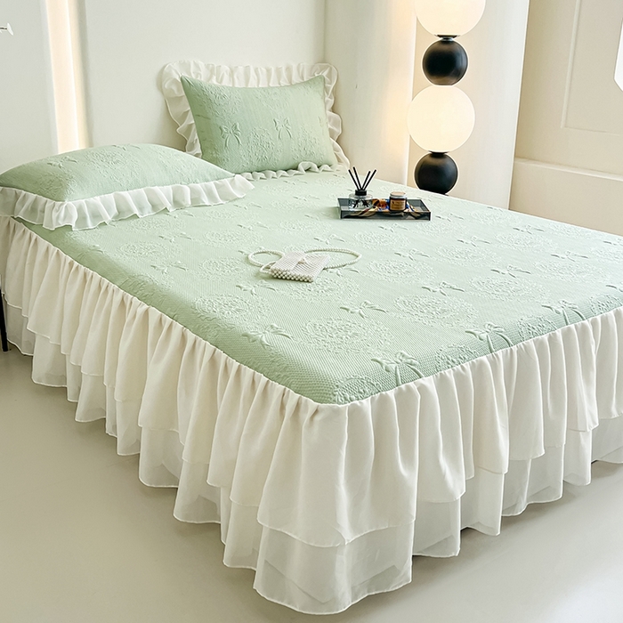 91家纺网 家纺一手货源 找家纺 （总）857家居 2025新款手捧花凉豆豆床裙凉席三件套