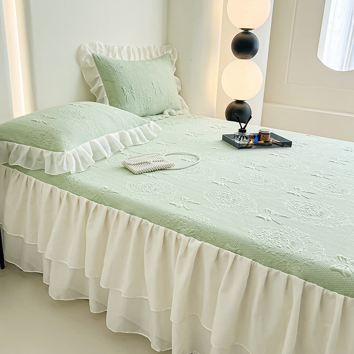 91家纺网 家纺一手货源 找家纺 （总）857家居 2025新款手捧花凉豆豆床裙凉席三件套