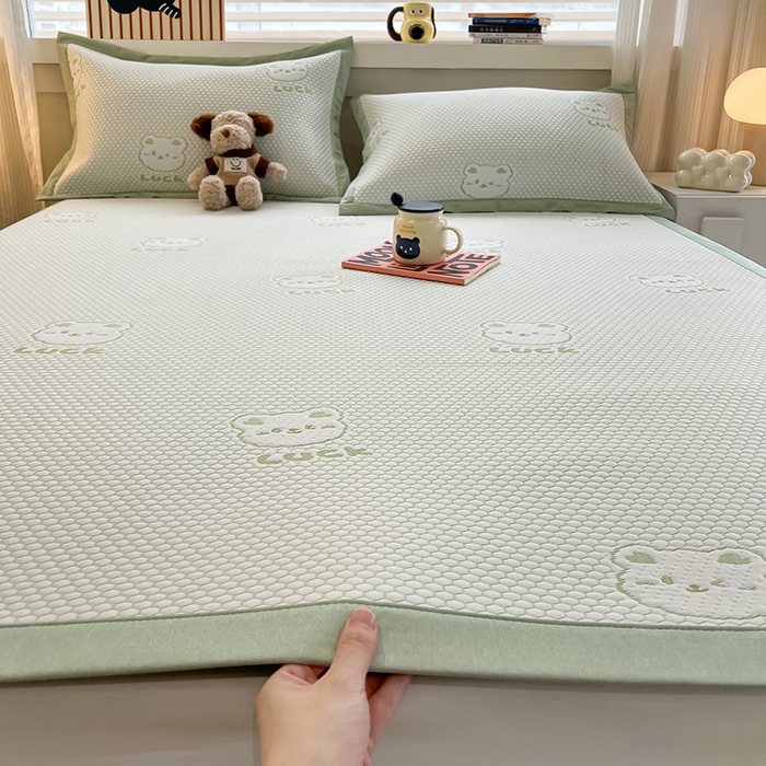 857家居 2025新款提花冰豆豆凉席三件套 豆豆席绿熊