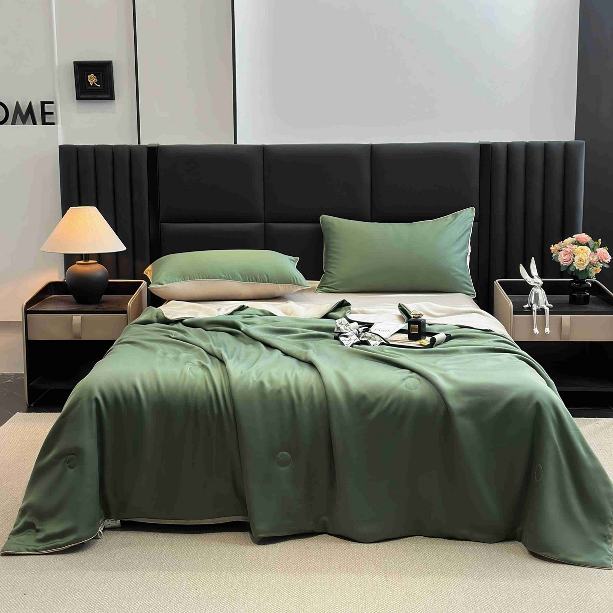 2025新款100%兰精天丝60支夏被单品夏被四件套 石青绿+香槟