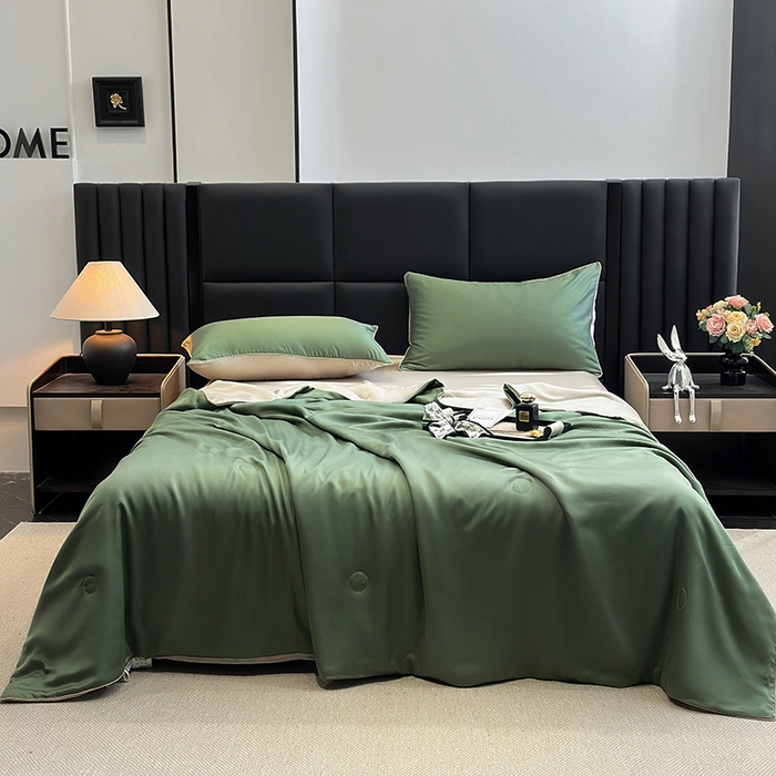 91家纺网 家纺一手货源 找家纺 2025新款100%兰精天丝60支夏被单品夏被四件套 石青绿+香槟