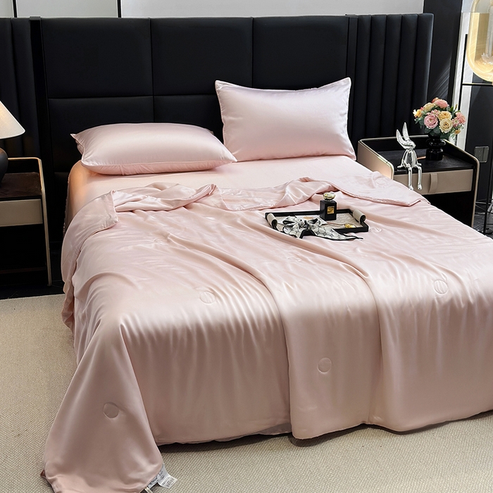 91家纺网 家纺一手货源 找家纺 2025新款100%兰精天丝60支夏被单品夏被四件套 水粉