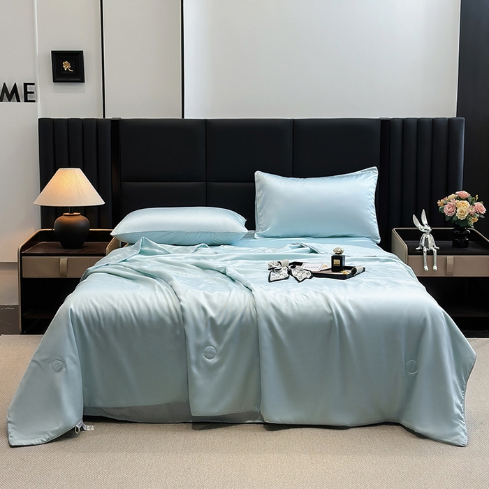 91家纺网 家纺一手货源 找家纺 2025新款100%兰精天丝60支夏被单品夏被四件套 天水蓝