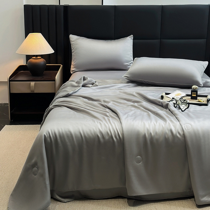 91家纺网 家纺一手货源 找家纺 2025新款100%兰精天丝60支夏被单品夏被四件套 烟灰