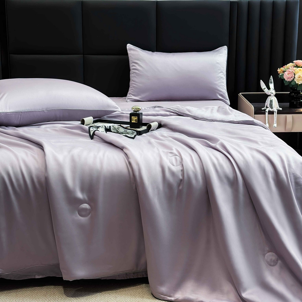 91家纺网 家纺一手货源 找家纺 2025新款100%兰精天丝60支夏被单品夏被四件套 云紫