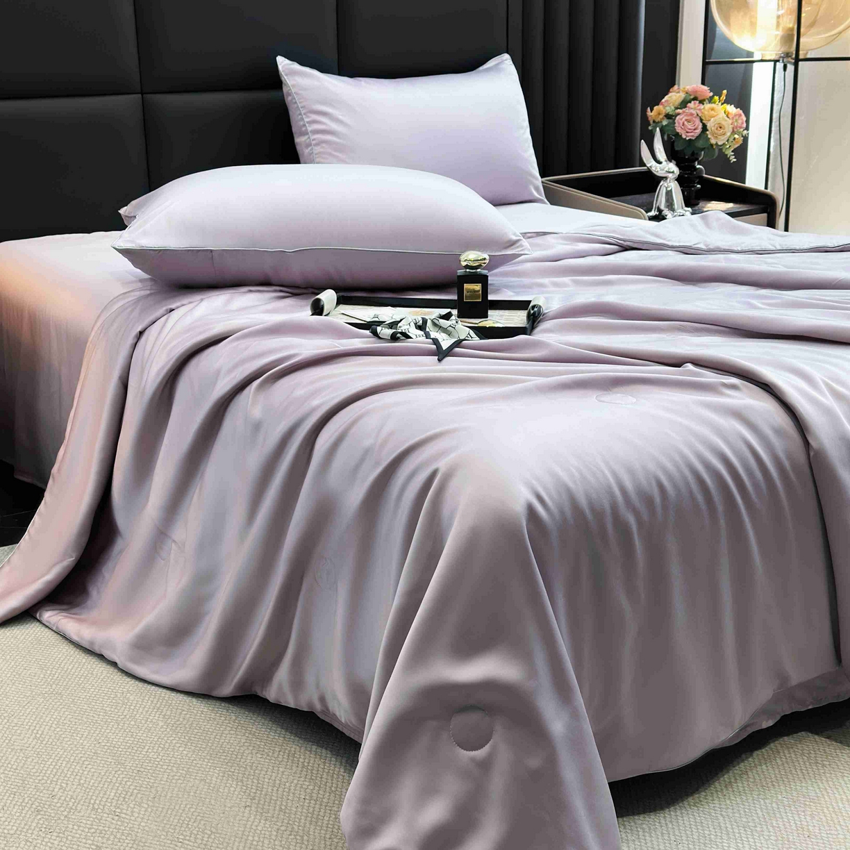 91家纺网 家纺一手货源 找家纺 2025新款100%兰精天丝60支夏被单品夏被四件套 云紫