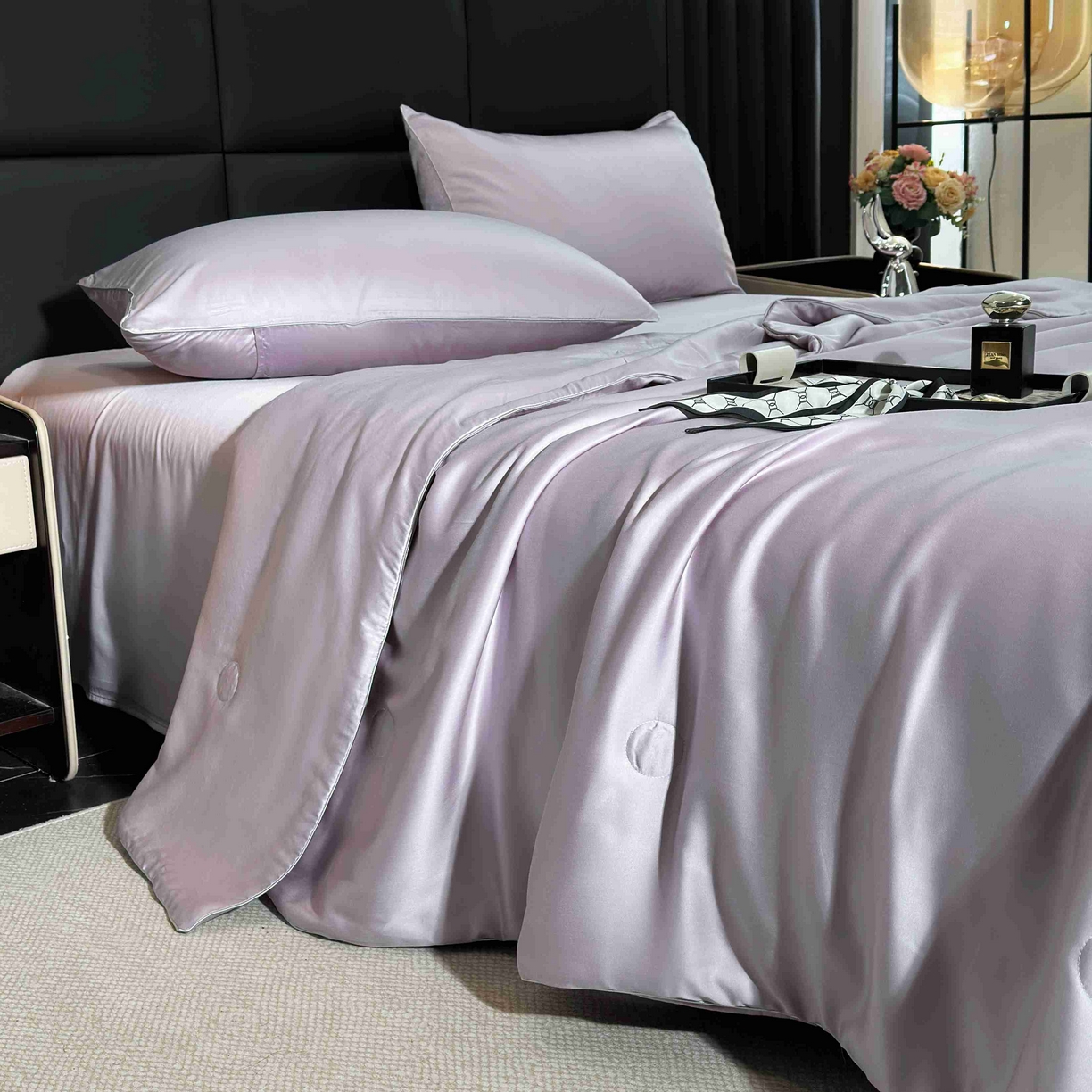 91家纺网 家纺一手货源 找家纺 2025新款100%兰精天丝60支夏被单品夏被四件套 云紫