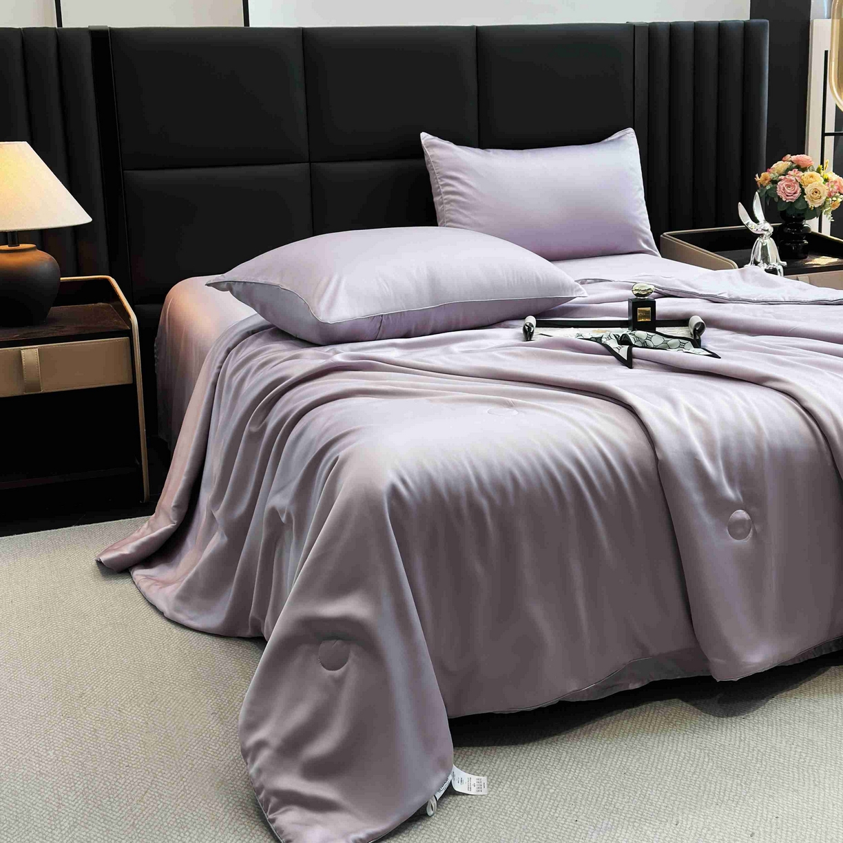 91家纺网 家纺一手货源 找家纺 2025新款100%兰精天丝60支夏被单品夏被四件套 云紫