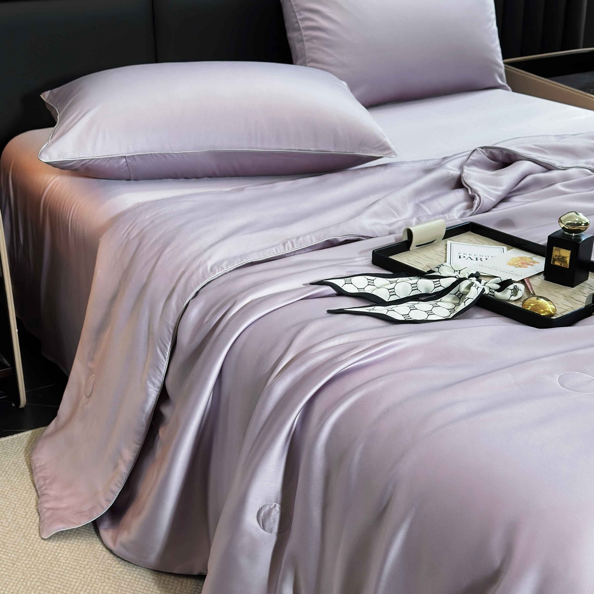 91家纺网 家纺一手货源 找家纺 2025新款100%兰精天丝60支夏被单品夏被四件套 云紫