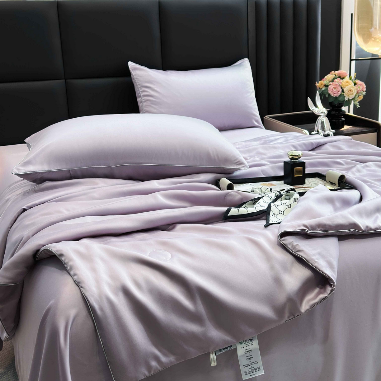 91家纺网 家纺一手货源 找家纺 2025新款100%兰精天丝60支夏被单品夏被四件套 云紫