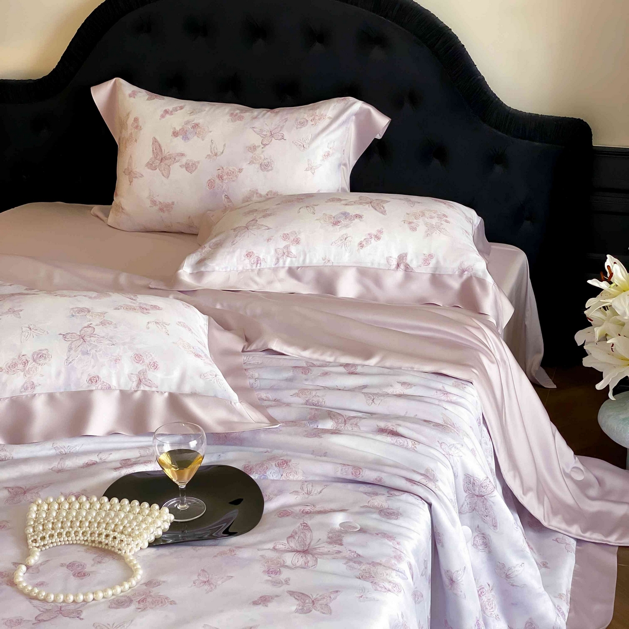 太古汇家居 2025新款兰精天丝活性数码印花夏被系列 花蝶轻舞-紫色