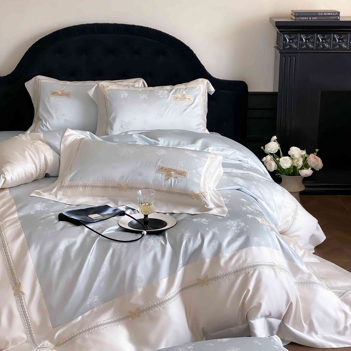 91家纺网 家纺一手货源 找家纺 （总）太古汇家居 2025新款天丝高精密提花+绣花“花间蝶影”系列四件套