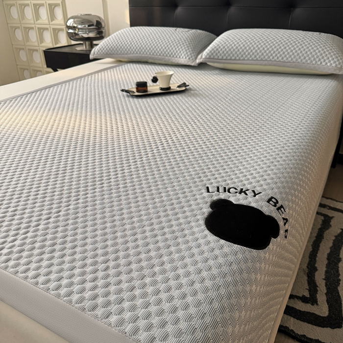 91家纺网 家纺一手货源 找家纺 梵朴 2025新款直播贴布刺绣凉感凉豆豆凉席席子三件套空调软席-幸运熊系列 幸运熊-深灰