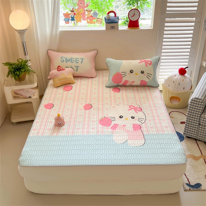 91家纺网 家纺一手货源 找家纺 韩都家居 2025春夏新款ins大版卡通乳胶席凉席席子（包含买家秀）草莓卡通猫