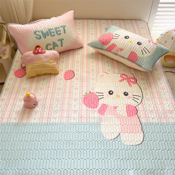 91家纺网 家纺一手货源 找家纺 韩都家居 2025春夏新款ins大版卡通乳胶席凉席席子（包含买家秀）草莓卡通猫