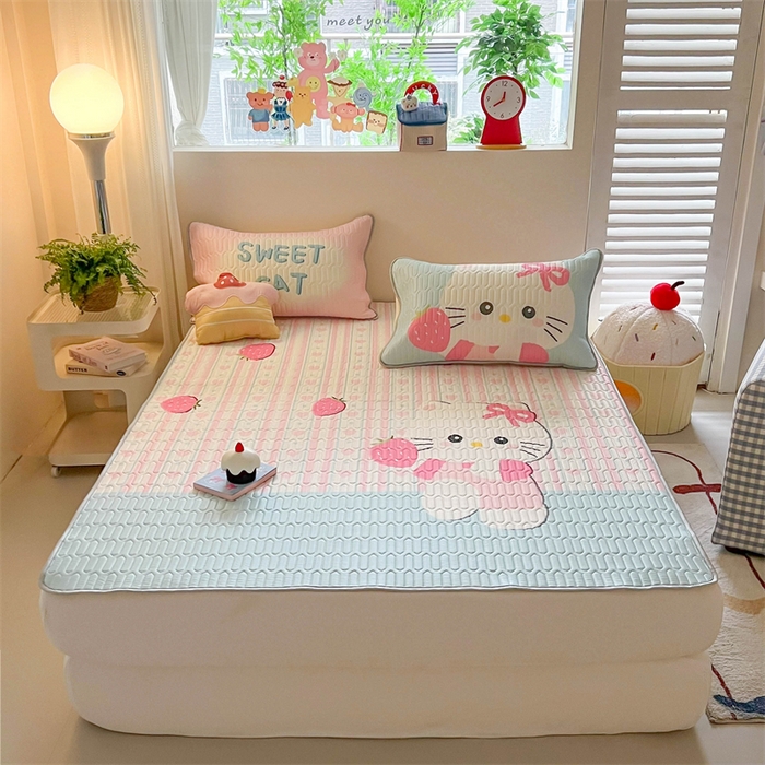 91家纺网 家纺一手货源 找家纺 韩都家居 2025春夏新款ins大版卡通乳胶席凉席席子（包含买家秀）草莓卡通猫