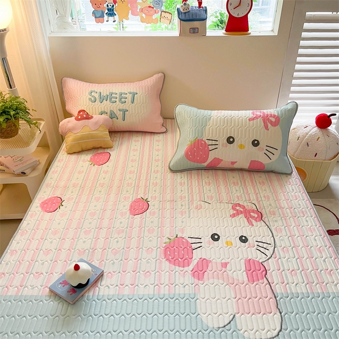 91家纺网 家纺一手货源 找家纺 韩都家居 2025春夏新款ins大版卡通乳胶席凉席席子（包含买家秀）草莓卡通猫