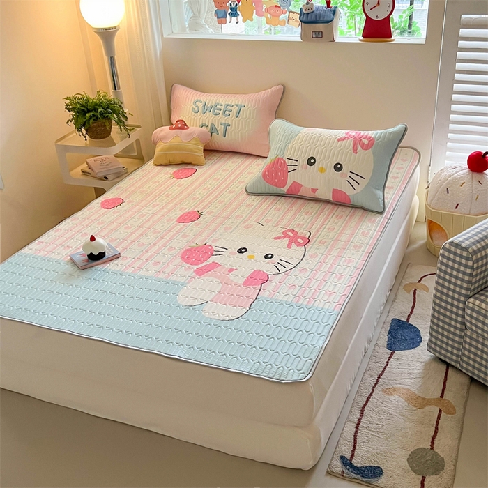 91家纺网 家纺一手货源 找家纺 韩都家居 2025春夏新款ins大版卡通乳胶席凉席席子（包含买家秀）草莓卡通猫
