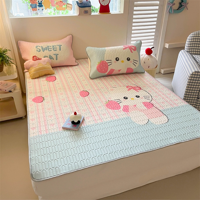 91家纺网 家纺一手货源 找家纺 韩都家居 2025春夏新款ins大版卡通乳胶席凉席席子（包含买家秀）草莓卡通猫