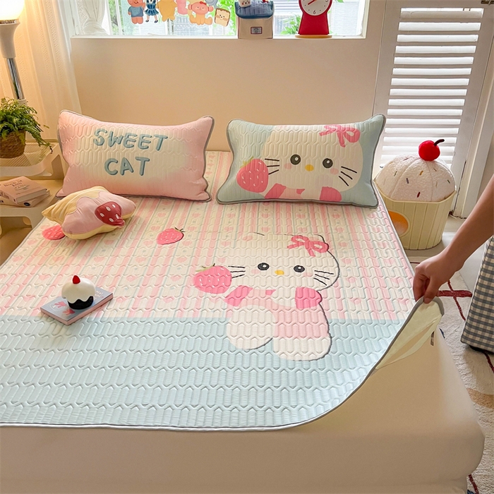 91家纺网 家纺一手货源 找家纺 韩都家居 2025春夏新款ins大版卡通乳胶席凉席席子（包含买家秀）草莓卡通猫