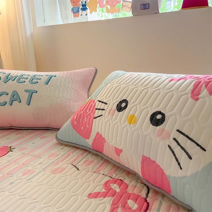 91家纺网 家纺一手货源 找家纺 韩都家居 2025春夏新款ins大版卡通乳胶席凉席席子（包含买家秀）草莓卡通猫