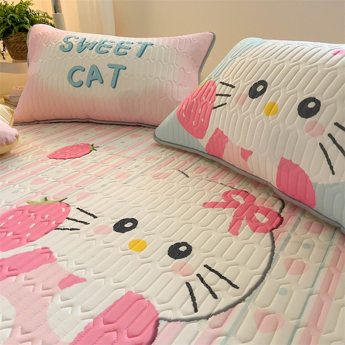 91家纺网 家纺一手货源 找家纺 韩都家居 2025春夏新款ins大版卡通乳胶席凉席席子（包含买家秀）草莓卡通猫