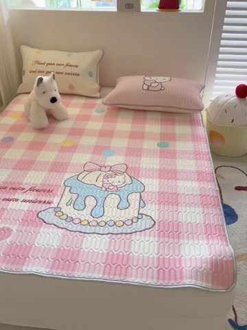 91家纺网 家纺一手货源 找家纺 韩都家居 2025春夏新款ins大版卡通乳胶席凉席席子（包含买家秀）粉格甜心糖