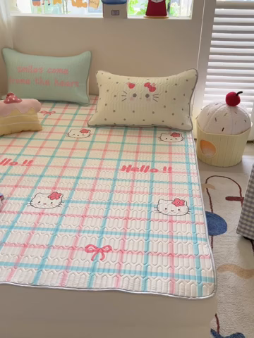 91家纺网 家纺一手货源 找家纺 韩都家居 2025春夏新款ins大版卡通乳胶席凉席席子（包含买家秀）格子猫猫