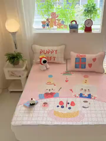 91家纺网 家纺一手货源 找家纺 韩都家居 2025春夏新款ins大版卡通乳胶席凉席席子（包含买家秀）奶油童话