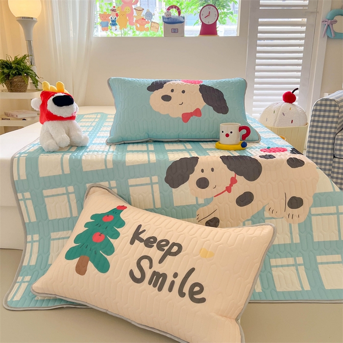 91家纺网 家纺一手货源 找家纺 韩都家居 2025春夏新款ins大版卡通乳胶席凉席席子（包含买家秀）苹果波点狗