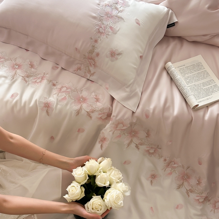 91家纺网 家纺一手货源 找家纺 （总）佳汐蓝2025新款60兰精天丝+绣花 花沐语四件套券后不低于398元/418