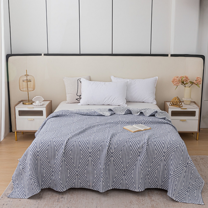 卡奥家纺 2025新款水洗全棉四层纱盖毯毛巾被夏凉被  时光-蓝