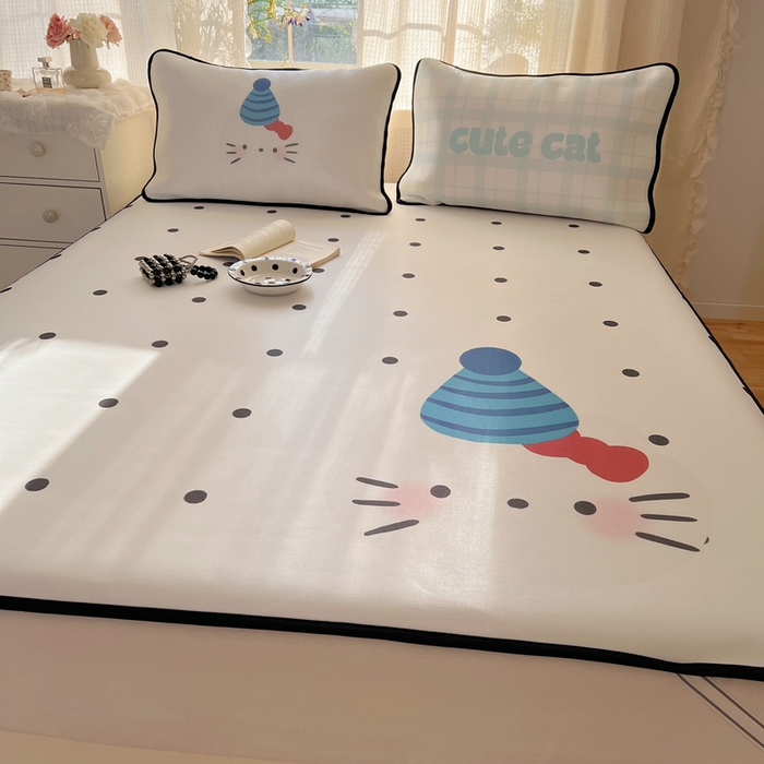 91家纺网 家纺一手货源 找家纺 顾里家纺 2025新款韩式Chic风冰感牛奶丝软席席子 会员➖5元 波点花猫