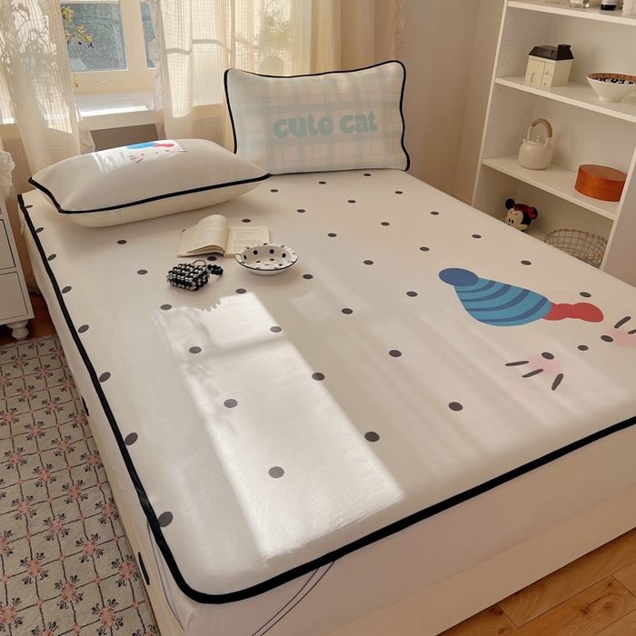 91家纺网 家纺一手货源 找家纺 顾里家纺 2025新款韩式Chic风冰感牛奶丝软席席子 会员➖5元 波点花猫