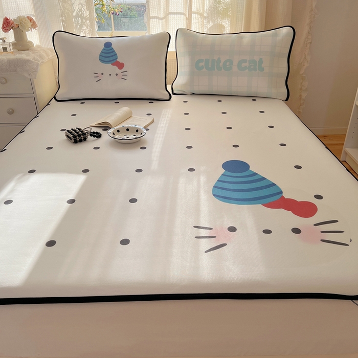 91家纺网 家纺一手货源 找家纺 顾里家纺 2025新款韩式Chic风冰感牛奶丝软席席子 会员➖5元 波点花猫