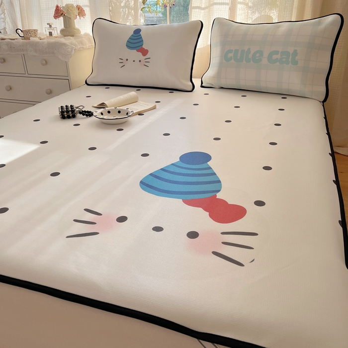 91家纺网 家纺一手货源 找家纺 顾里家纺 2025新款韩式Chic风冰感牛奶丝软席席子 会员➖5元 波点花猫